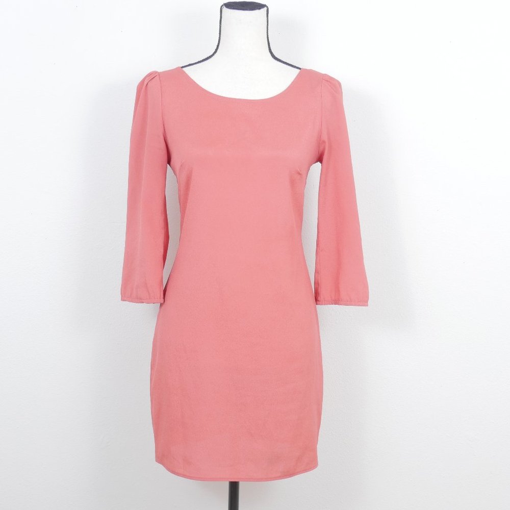 Foreign Exchange Coral Orange Mid Sleeve Size Small Shift Zipper Back Dress
